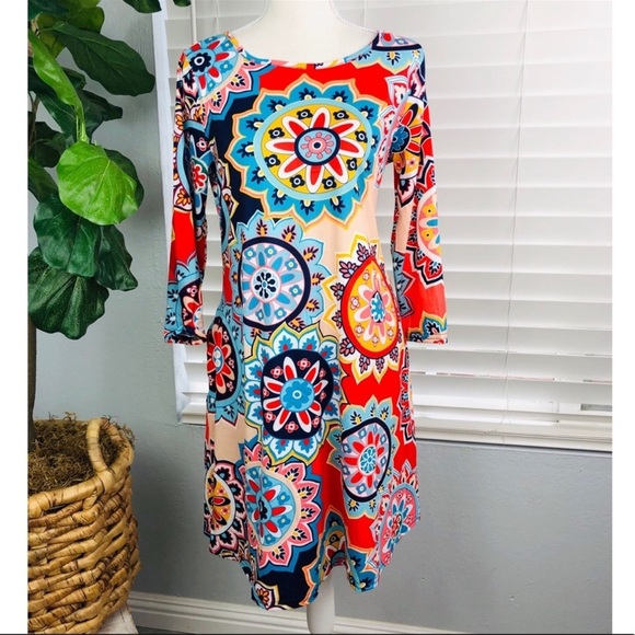 NWOT SUPER CUTE Geometric Medley FUN COLORFUL PRINT PATTERN Swift Tunic DRESS - Picture 2 of 6
